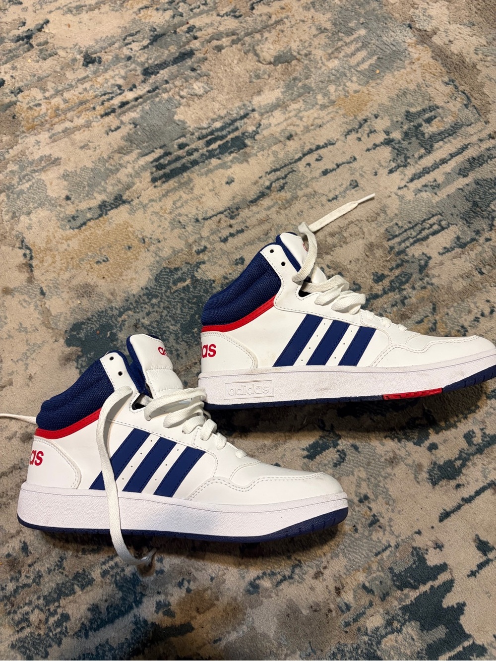 adidas Kids White, Blue & Red High-Top Sneakers